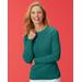 Blair Women's Ribbed Cotton Button-Trim Crewneck Sweater - Green - PL - Petite
