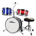 ADM 3-Piece Junior Drum Set for Kids Beginners Kids Drum Kit with Full set of silent mats Adjustable Throne Cymbal Pedal & Drumsticks - Red Blue Black