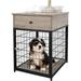 Amyove Furniture Style Dog Crate End Table with Drawer Wood Pet Kennels Side Table Bed Nightstand Indoor Use Chew-Proof Dog House for Small Dogs Grey