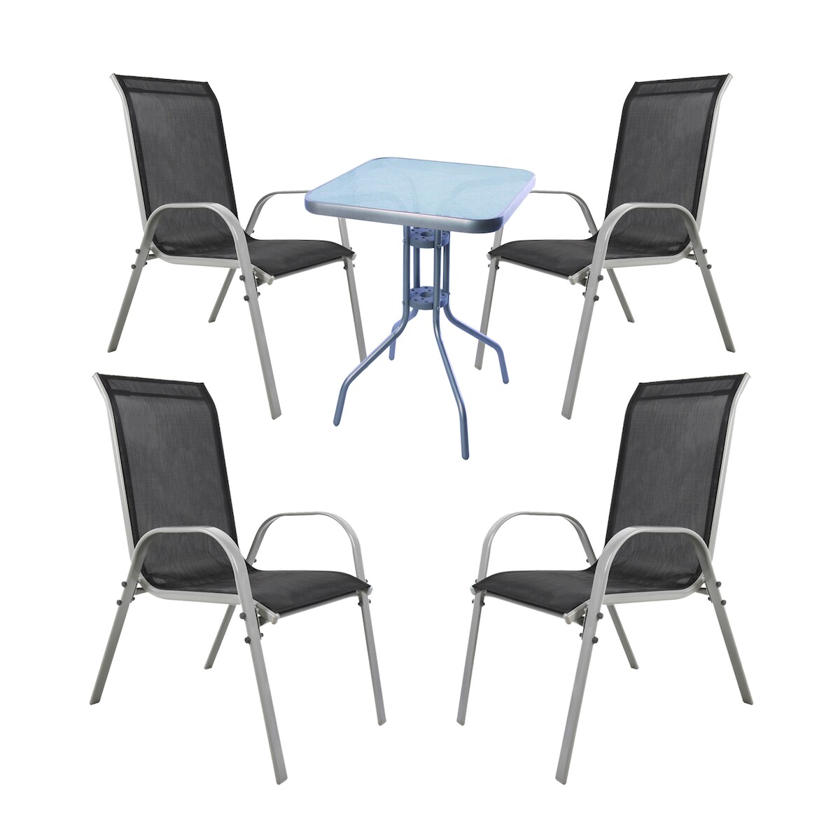 Mojawo Bistro Sitzgarnitur Bistrogarnitur 5-teilig Silbergrau/Schwarz Image