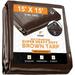 Xpose Safety BHD-1515-A 15 x 15 Super Heavy Duty 16 Mil Brown Poly Tarp Cover - Thick Waterproof UV Resistant Rot Rip and Tear Proof Tarpaulin with Grommets and Reinforced Edges - by Xpose Safety