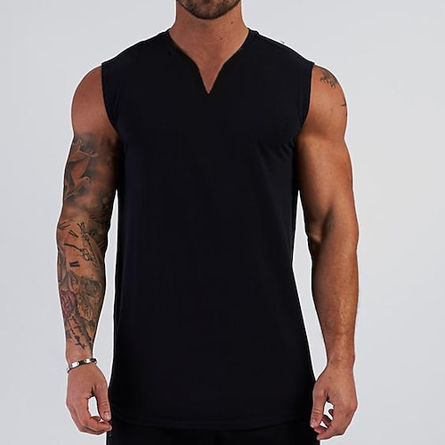 Homme Débardeur Sous-Vêtements Sans manches Col en V Été Uni Mode Muscle Débardeur d'entraînement Vacances Sport Quotidien Noir Blanche Vin T-shirt haut de gamme pour homme