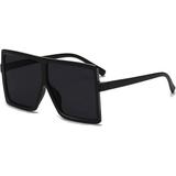 GRFISIA Square Oversized Sunglasses for Women Men Flat Top Fashion Shades Black Frame/Gray Lens