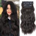 4PCS Clip in Hair Extensions Honey Blonde Mixed Light Brown 20 Inch Long Wavy Synthetic Hair Extensions (4pcs 20Inch )