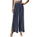 Women s Stretch Pants Striped High Waist Side Slit Loose Fit Versatile Leisure Classic Elastic Waisted Lightweight Business Long Trousers Wide-Leg Dress Casual Golf Slacks with Pockets