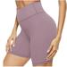 Ashirexll High Waist Gym Shorts for Women Mesh Breathable Compression Tummy Control Workout Athletic Solid Color Shorts Purple L
