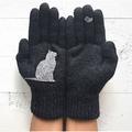 Cat Fan Cotton Gloves, Cute Cat Bird Print Gloves Pink Simple Mitten, Ladies Full Fingers Winter Outdoor Thermal Mitten