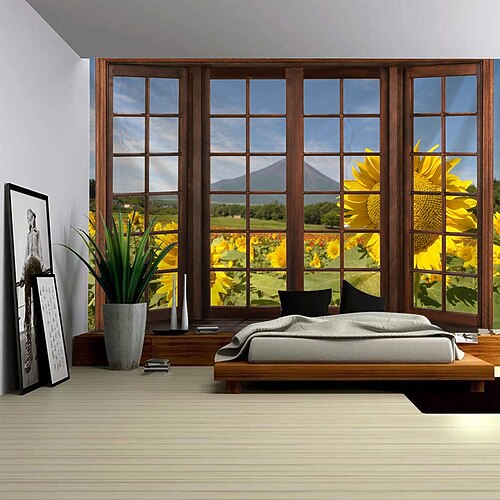 Waldlandschaft, Fensteransicht, hängender Wandteppich, Wandkunst, Wanddekoration, Fotografie, Hintergrund, Decke, Vorhang, Zuhause, Schlafzimmer, Wohnzimmer, Dekoration Wandtuch XXL Natur Image