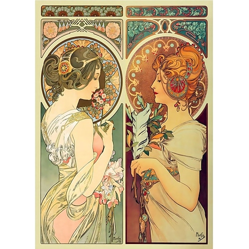 Menschen Wandkunst Leinwand Vintage Jugendstil Alphonse Mucha Drucke und Poster abstrakte Porträtbilder dekorative Stoffmalerei für Wohnzimmer Bilder ohne Rahmen Image