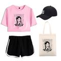 4-teiliges Mittwochs-Addams-Shorts mit Aufdruck, Crop-Top, Baseballkappen, Leinen, Tragetaschen, Set, T-Shirt, Shorts, Co-Ord-Sets für Damen-Erwachsenen-Outfitsamp; passender lässiger täglicher