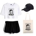 4-teiliges Mittwochs-Addams-Shorts mit Aufdruck, Crop-Top, Baseballkappen, Leinen, Tragetaschen, Set, T-Shirt, Shorts, Co-Ord-Sets für Damen-Erwachsenen-Outfitsamp; passender lässiger täglicher