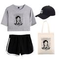 4-teiliges Mittwochs-Addams-Shorts mit Aufdruck, Crop-Top, Baseballkappen, Leinen, Tragetaschen, Set, T-Shirt, Shorts, Co-Ord-Sets für Damen-Erwachsenen-Outfitsamp; passender lässiger täglicher