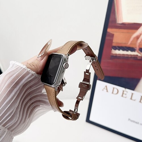 Lederband Kompatibel mit Apple Watch Armband 38mm 40mm 41mm 42mm 44mm 45mm 49mm Robust Metallverschluss Verstellbar Echtes Leder Ersatzarmband für iwatch Ultra 2 Series 9 8 7 SE 6 5 4 3 2 1 Image