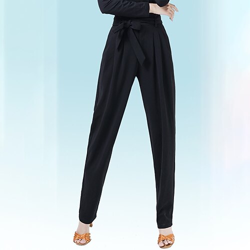 Latein-Tanz Für den Ballsaal Hosen Mit Bändern und Schleifen Knöpfe Pure Farbe Damen Leistung Ausbildung Hoch Spandex Image