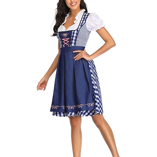 Oktoberfest Kleid Dirndl Trachtenkleider Oktoberfest / Bier Dienstmädchen Bayerisch Deutsch München Wiesn Damen Stoff im traditionellen Stil Bluse Kleid Schürze Image