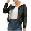 IROINNID Women s Faux Leather Jacket Long Sleeve Solid Color Turndown Lapel Outwear Leisure Short Leather Jacket with Velvet Padded Lambswool Motorcycle Jacket