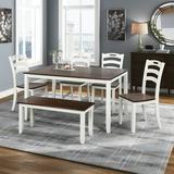 CoSoTower 6 Piece Dining Table Set with Bench Table Set with Waterproof Coat Ivory and Cherry