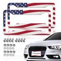 Miytsya Red American Flag License Plate Frame Patriotic Licenses Plate Aluminum Metal Personalized License Plates Flag License Plate Frame US Car Tag Frames Holders Covers (2 PCS)