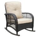 Garden Rocking Chair Outdoor Rattan Rocker Chair with All-weather Hand-woven Resin Wicker Patio Relaxing Lounge Furniture with Powder-coated Metal Frame for Backyard Porch