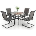 durable 5 Piece Metal Patio Armrest Dining Rocker Chairs and Larger Square Table Set 37 Square Bistro Metal Steel Slat Table and 4 C Spring Motion Textilene Metal Rocker Chairs