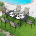 durable Patio Dining Set for 6 Rectangular Expandable Black Metal Table with 6 Padded Textilene Fabric Chairs Outdoor Furniture Set for Garden Poolside Backyard Porch