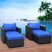 Furniture Sectional Sofa 4 Pieces Outdoor Wicker Furniture Set Armrest Chairs Ottomans with Turquoise Cushions and Furniture Covers Black Rattan