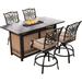 durable Traditions 5-Piece High-Dining Set in Blue with 4 Tall Swivel Chairs and a 30 000 BTU Fire Pit Dining Table