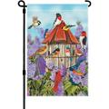 HGUAN Welcome Spring Bird Garden Flag Vertical Double Sided Flags Small Floral Cardinal Birdhouse Garden Yard House Flags Rustic Farmland Outside Outdoor House Spring Summer Decoration