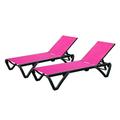 Patio Lounge Chairs Set of 2 Aluminum Plastic Patio Chaise Lounge with 5 Position Adjustable Backrest All Weather Reclining Chair for Poolside Beach Outside Patio Rose Red