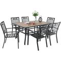 VILLA Patio Dining Set 7 Piece 6 Person Outdoor Table and Chairs with 6 Bistro Chair & 60 x 38 Rectangular Large Metal Dining Table(1.57 Umbrella Hole)