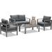 Aluminum Patio Furniture Set 5 Pieces Modern Outdoor Conversation Set Sectional Sofa with Upgrade Cushion and Coffee Table Grey