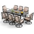 durable VILLA Outdoor Patio Dining Table and Chairs Set Heavy Duty 9 Piece Outdoor Dining Set for 8-8 Extra Large Patio Swivel Chairs 1 Extendable Rectangular 82 x 37 Patio Met