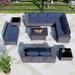 8PCS Outdoor Patio Furniture Set with 43 55000BTU Gas Propane Fire Pit Table PE Wicker Rattan Sectional Sofa Patio Conversation Sets Navy Blue