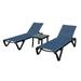 Outdoor Lounge Chair Aluminum Plastic Patio Chaise Lounge with Side Table & 5 Position Adjustable Backrest & Wheels All Weather Reclining Chair for Outside Beach Poolside Lawn Navy Blue