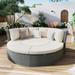 Patio 5-Piece Round Rattan Sectional Sofa Set All-Weather PE Wicker Sunbed Daybed with Round Liftable Table and Washable Cushions Sunbed for Outdoor Backyard Poolside Beige