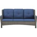 Outdoor Patio Wicker Furniture Sets - Outside Rattan Sectional Conversation Set 1 Sofa with 2 Ottomans(3PC Mixed Grey/Blue)