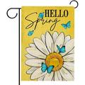 Jbralid Hello Spring Daisy Flower Garden Flag Double Sided Floral Yellow Decorative Home Yard Small Decor Blue Butterfly Seasonal Burlap Outside House Decoration 12 x 18