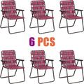 HONGDONG Folding Lawn Chairs Set of 6 Outdoor Portable Beach Chair W/Stable Steel Frame for Camping Beach Backyard BBQ Folding Webbed Chair(Red)