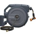 QCAI AW405/8 Retractable Hose Reel 5/8 x 90 ft Wall Mounted Garden Hose Reel Heavy Duty Automatic Rewind 180 Deg Swivel Any Length Lock 9 Pattern Nozzle 90ft Dark Grey