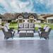 durable Outdoor Patio Wicker Furniture Set - 5 Piece Patio Rattan Sectional Sofa Set with 3-Seat Couch 2 Armchairs 2 Ottoman Footrests for Patio Conversation(5PC Mixed Grey/Blue)