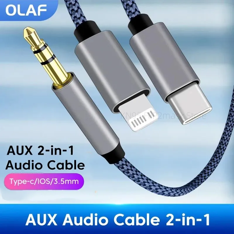 2-in-1-Aux-Audiokabel Typ C/Lightning auf 3,5-mm-Stecker-Kabel für Auto-Kopfhörer, Telefon, USB C, iOS auf 3,5 mm Aux-Konverter-Klinkenkabel Image