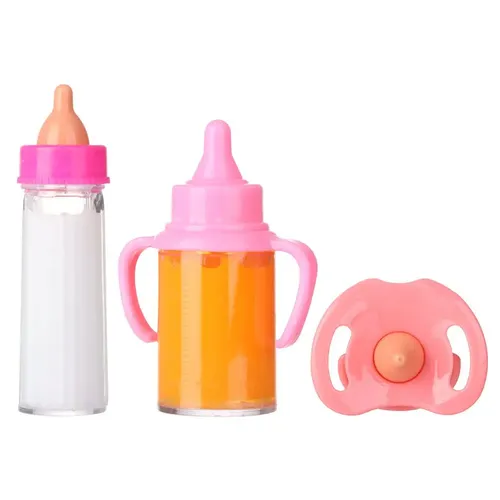 18 Zoll Puppe magische Milchsaft flaschen mit Schnuller Lätzchen passen Neugeborene Puppen Nippel