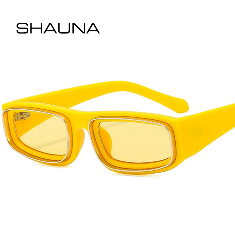 SHAUNA Mode Rechteck Sonnenbrille Frauen Vintage Gelb Orange Brillen Männer Shades UV400