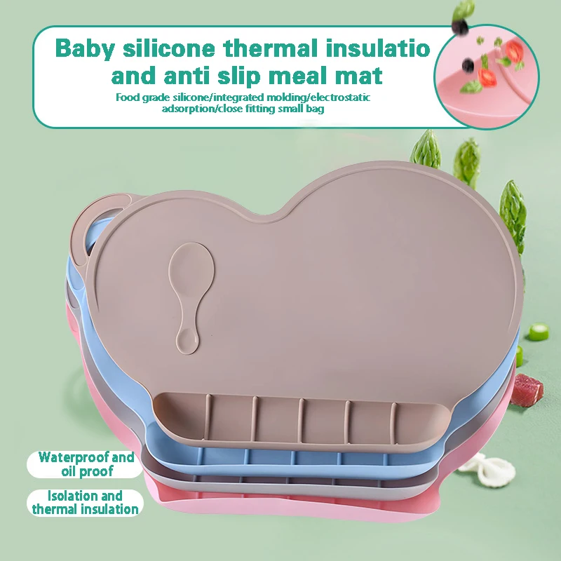 Silikon einteiliges Tischset trüb mit Tasche Baby Silikon Essteller Saug schale Kinder geschirr Image