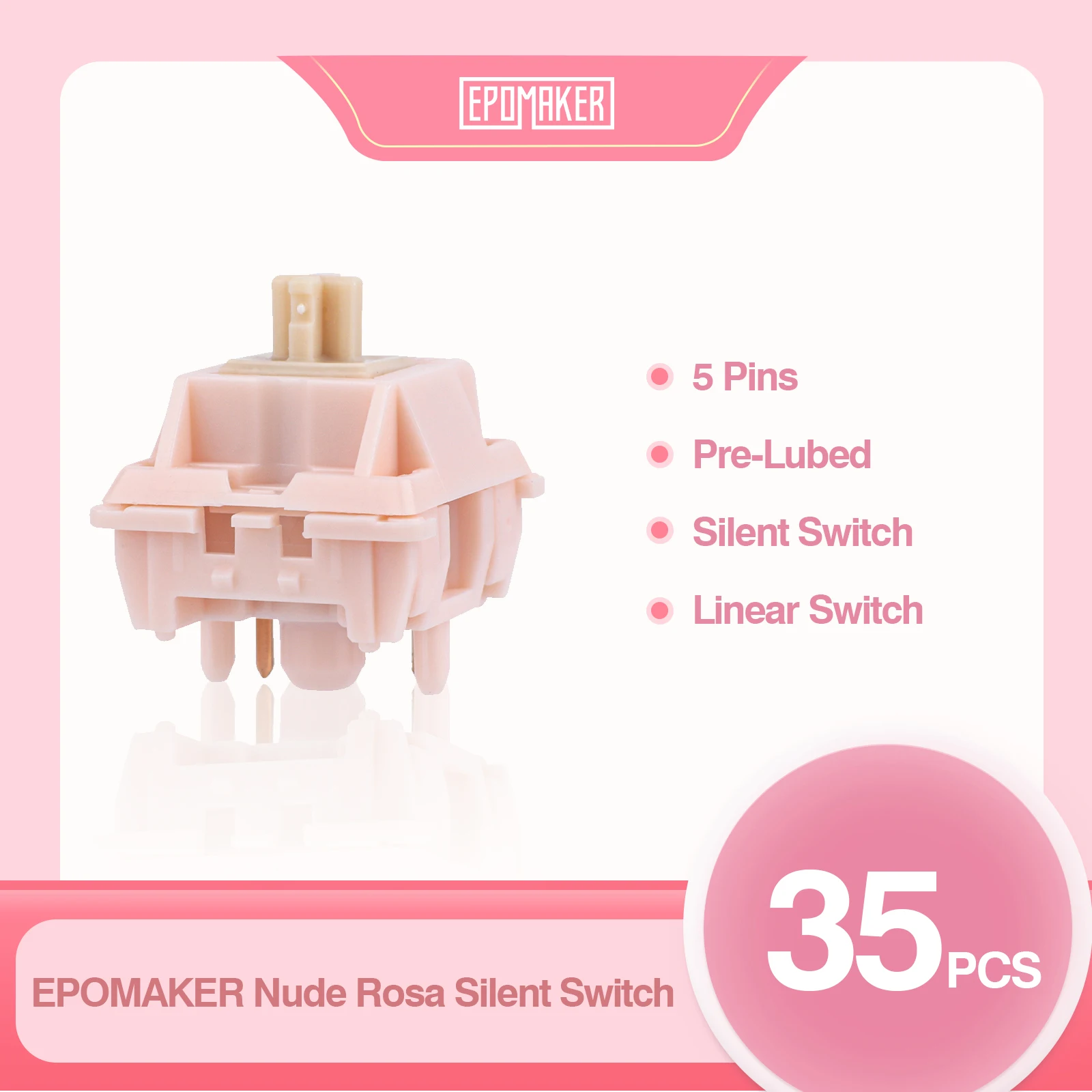 35 Stück EPOMAKER Nude Rosa 39gf 5-polige vorgeschmierte lineare Silent-Schalter für mechanische Tastatur 21 mm Feder Image