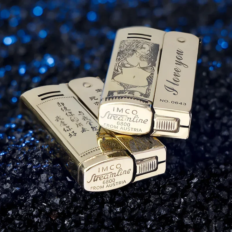 IMCO6800 Ölfeuerzeug aus Messing-Baumwolle, geschnitztes, winddichtes, kreatives, personalisiertes Vintage-Rad aus reinem Kupfer Image