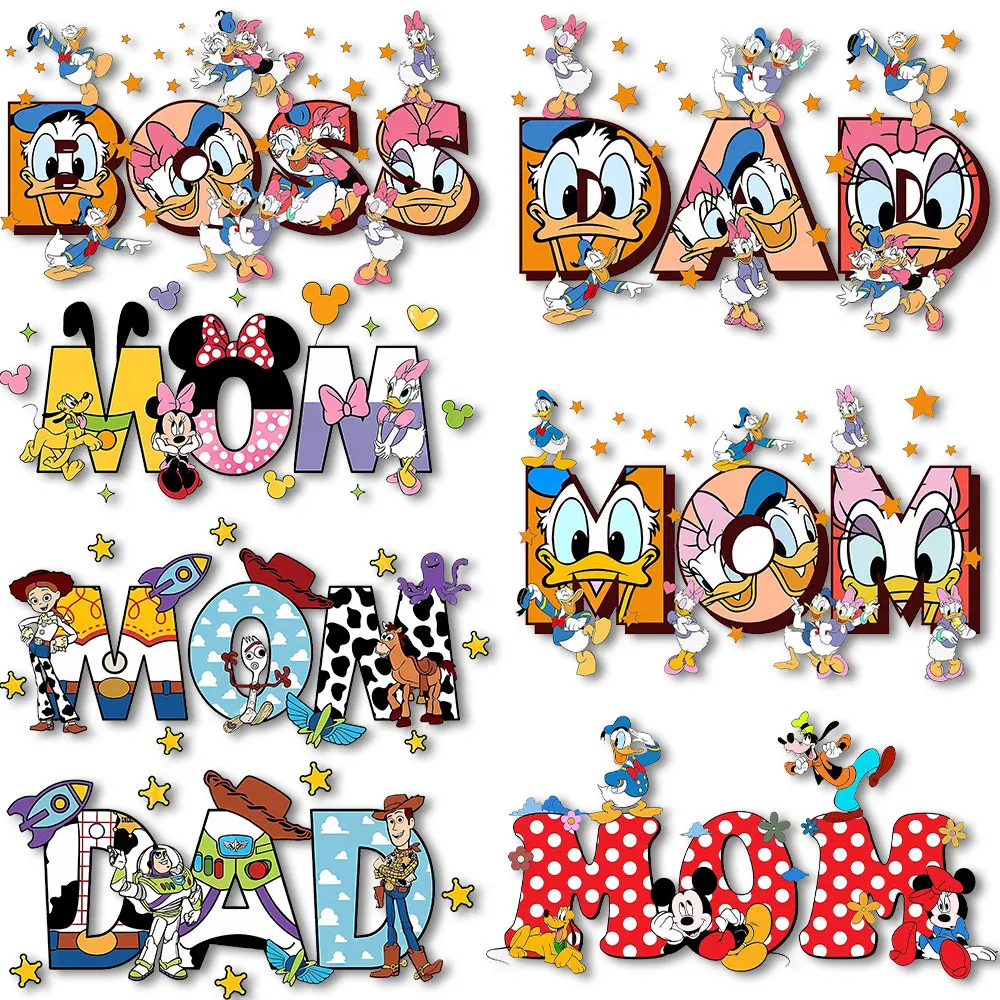 Mom Life Muttertag DAD Alphabete Mickey Minnie Eisen auf Transfers Hitzepressaufkleber für Kleidung Image