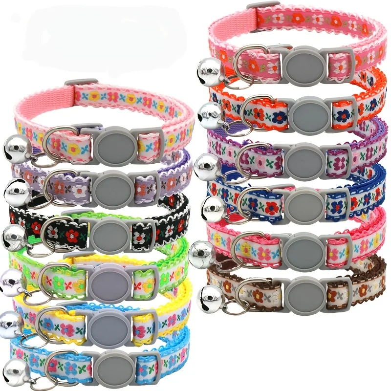 Haustier Blumenmuster Hund Katze Bindehalsband Sicherheitsschnalle Glocke Chrysanthemenhalsband Image