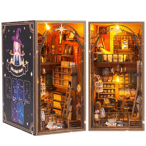 DIY Buch Ecke Kit 3D Holz Puzzle Bücherregal Einsatz Dekor mit LED-Licht DIY Miniatur Puppenhaus