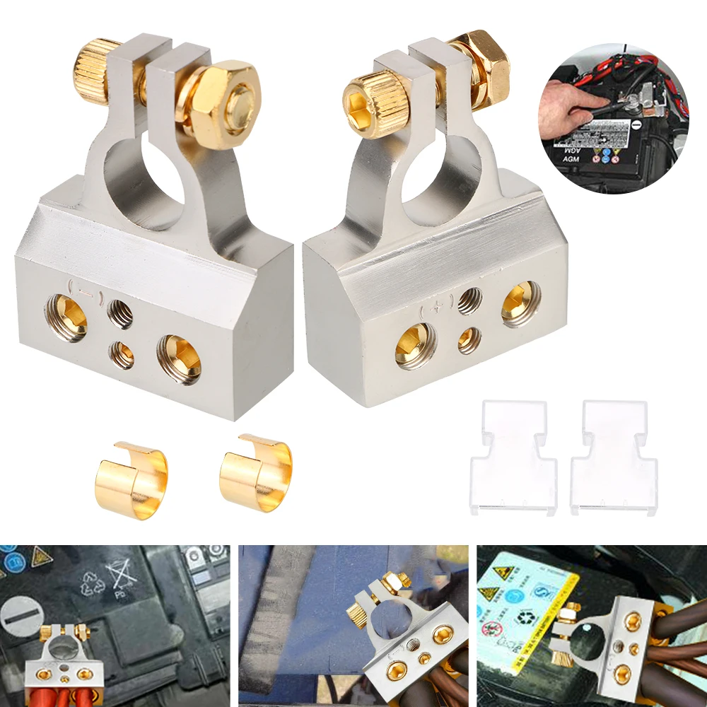 2Pcs Auto Batterie Terminal Anschlüsse Audio Stereo Kabel Klemmen 0/2/4/8/10GA Adapter Geändert Set Automotive Zubehör Innen Image